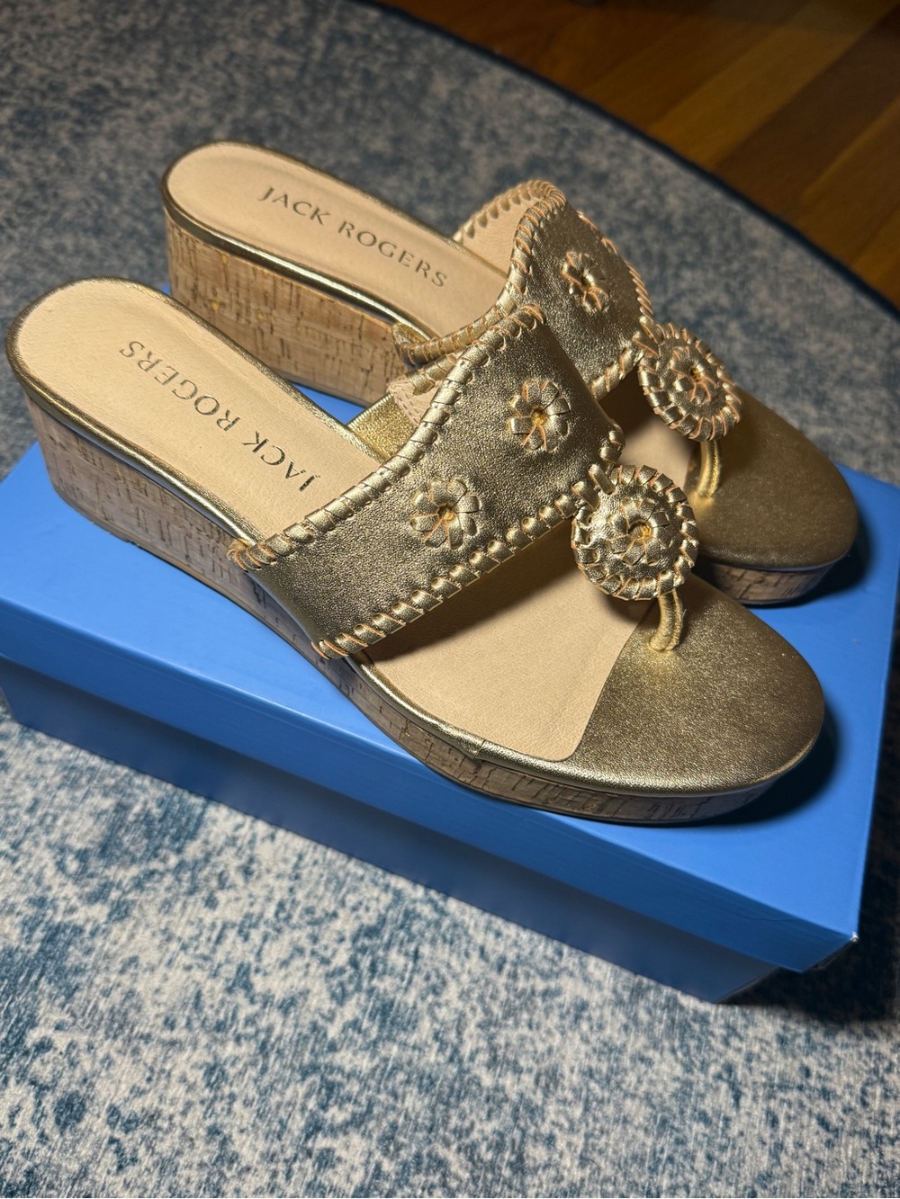 Brand new Jack Rogers Gold Wedge Sandals